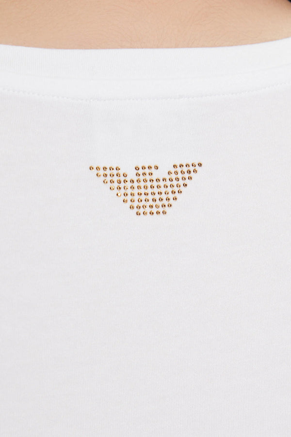 emporio armani ea7 T-Shirt Maniche Corte Big Logo Series Con Borchiette Bianco Donna, foto 4