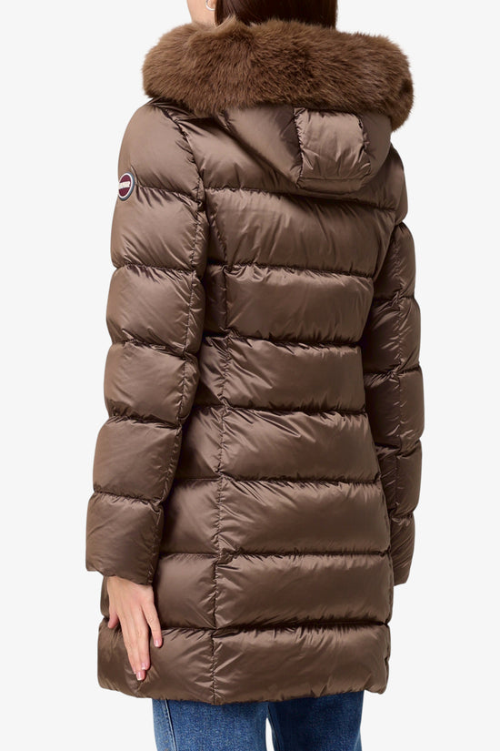  Piumino Full Zip Con Cappuccio Bordo Eco Pelliccia-colmar-Marrone-Donna-2221e 2yo 37-4  