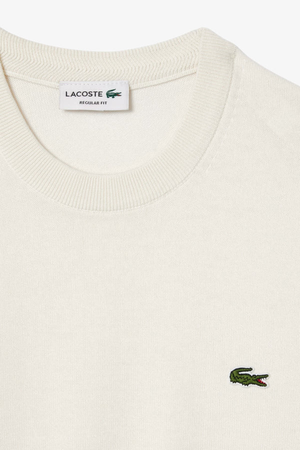 lacoste Maglione Girocollo Logo Piccolo Ricamato Bianco Uomo, foto 4