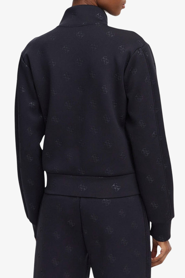 guess Felpa Full Zip In Tessuto Scuba Con Logo 4G All-Over Calista Blu Donna, foto 4