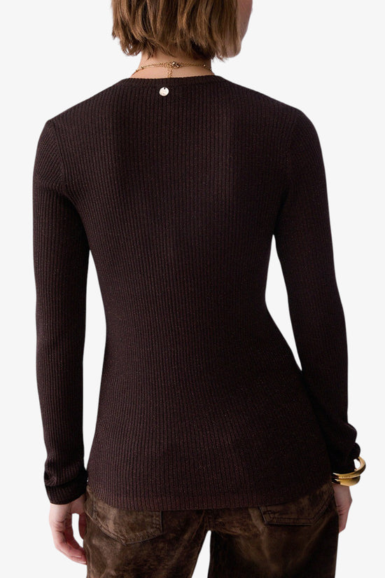  Maglia Maniche Lunghe Scollo a V In Lurex a Coste-liu jo-Marrone-Special_-Wf6416 ms46j l9520-4  