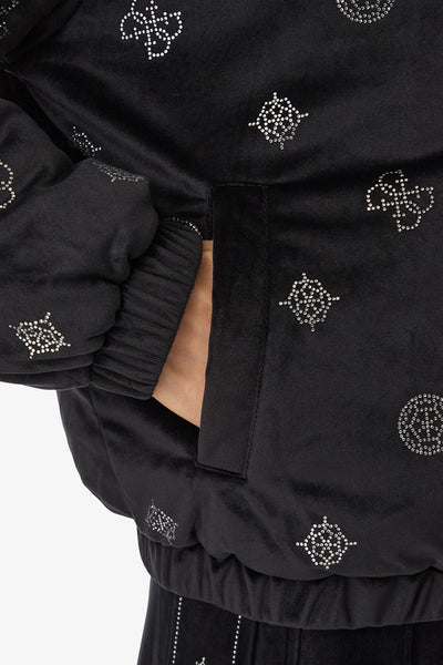 guess Giacca Bomber Full Zip In Velluto Con Loghi 4G Strass Amalia Nero Donna, foto 4