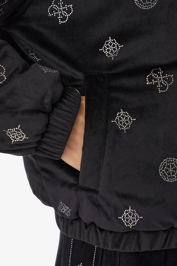 guess Giacca Bomber Full Zip In Velluto Con Loghi 4G Strass Amalia Nero Donna, foto 4