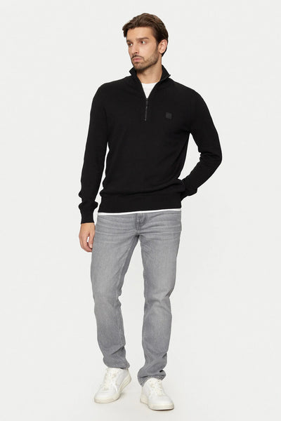 boss Maglione 1/2 Zip In Cotone E Cashmere Con Toppa Logo Nero Uomo, foto 4