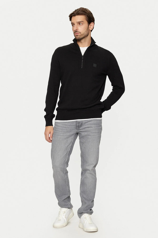 boss Maglione 1/2 Zip In Cotone E Cashmere Con Toppa Logo Nero Uomo, foto 4