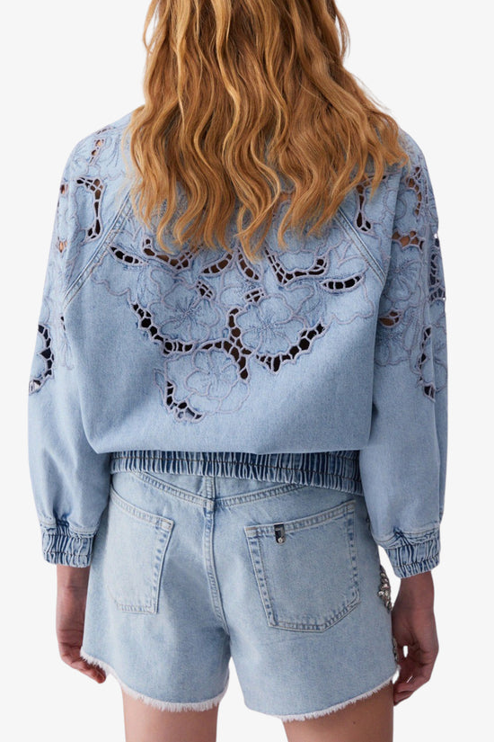  Giacca Bomber Full Zip In Denim Con Ricami Traforati-liu jo-Blu-Special_-Ua6227 d4286 78978-4  