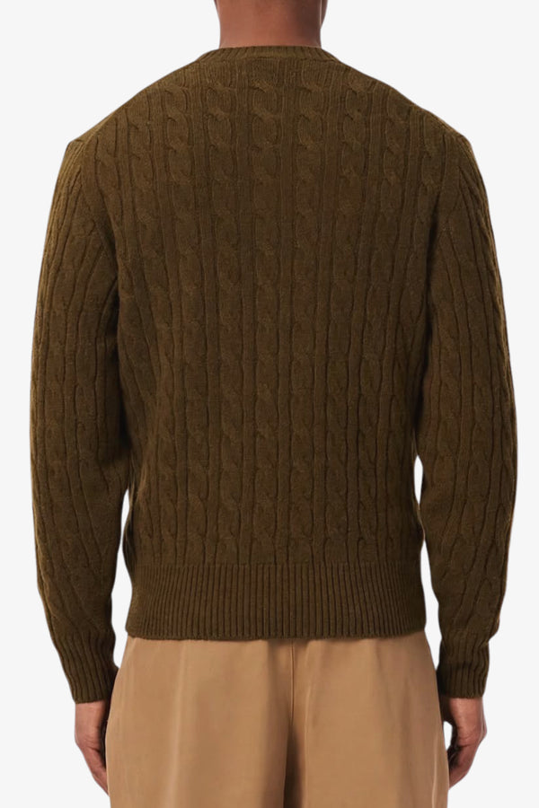 lacoste Maglione Girocollo A Trecce In Lana Cardata Marrone Uomo, foto 4