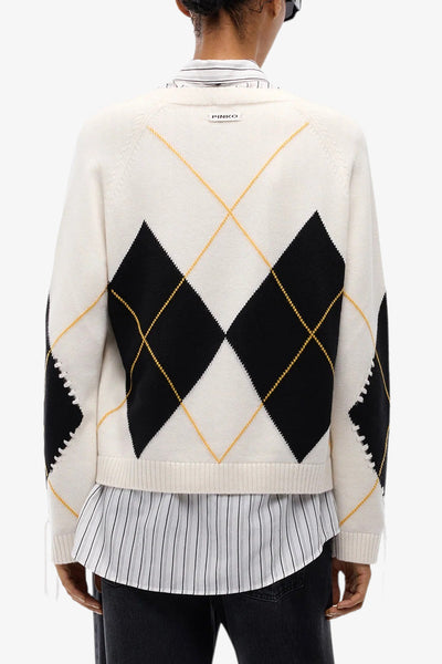 pinko Maglione Girocollo In Lana E Cashmere Con Maxi Rombi Berna Multicolore Donna, foto 4