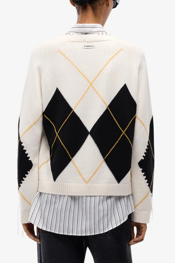 pinko Maglione Girocollo In Lana E Cashmere Con Maxi Rombi Berna Multicolore Donna, foto 4