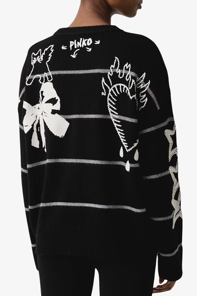 pinko Maglione Girocollo In Lana Merino Quiet Is The New Punk Nero Donna, foto 4
