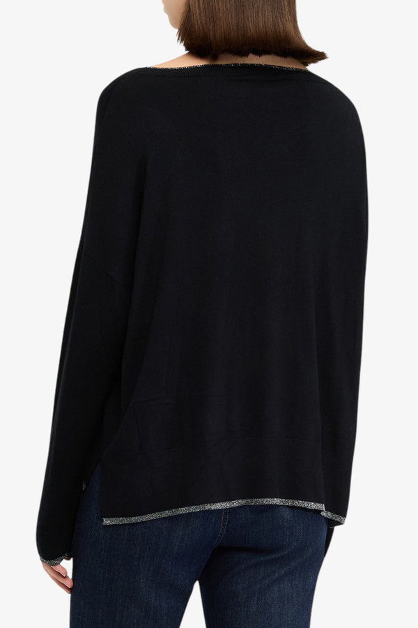 liu jo Maglione Leggero Bordi Lurex Scollo A Barchetta Nero Donna, foto 4