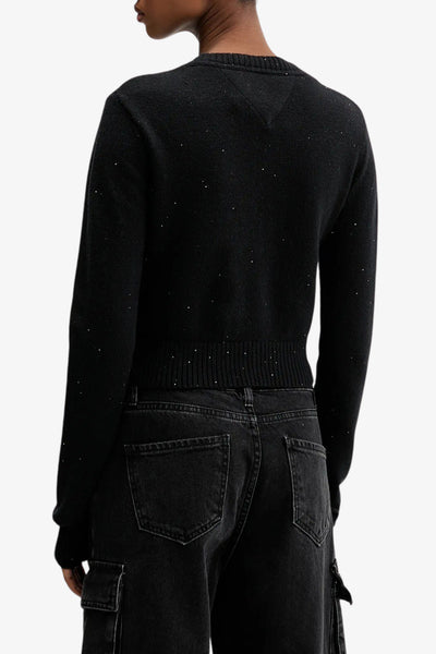 tommy jeans Maglione Girocollo Corto Slim Fit Con Pailettes E Logo Bandiera Nero Donna, foto 4