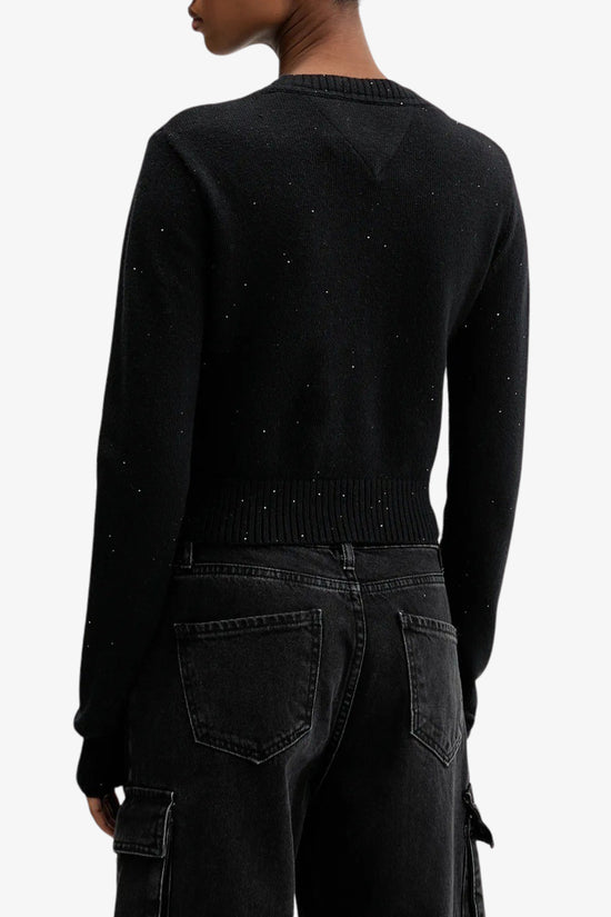  Maglione Girocollo Corto Slim Fit Con Pailettes E Logo Bandiera-tommy jeans-Nero-Donna-Dw0dw21690 bds-4  