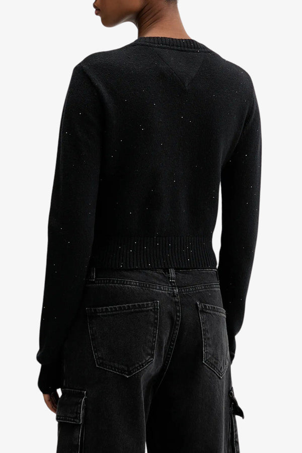 tommy jeans Maglione Girocollo Corto Slim Fit Con Pailettes E Logo Bandiera Nero Donna, foto 4