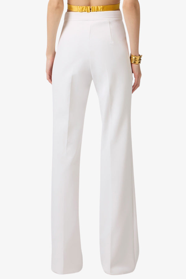 elisabetta franchi Pantaloni In Doppio Crepe Stretch Con Logo Ricamato Bianco Donna, foto 4