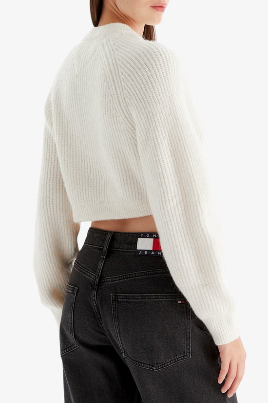  Maglione Girocollo Corto In Misto Lana Con Logo Ricamato-tommy jeans-Bianco-Donna-Dw0dw21677 ybh-5  