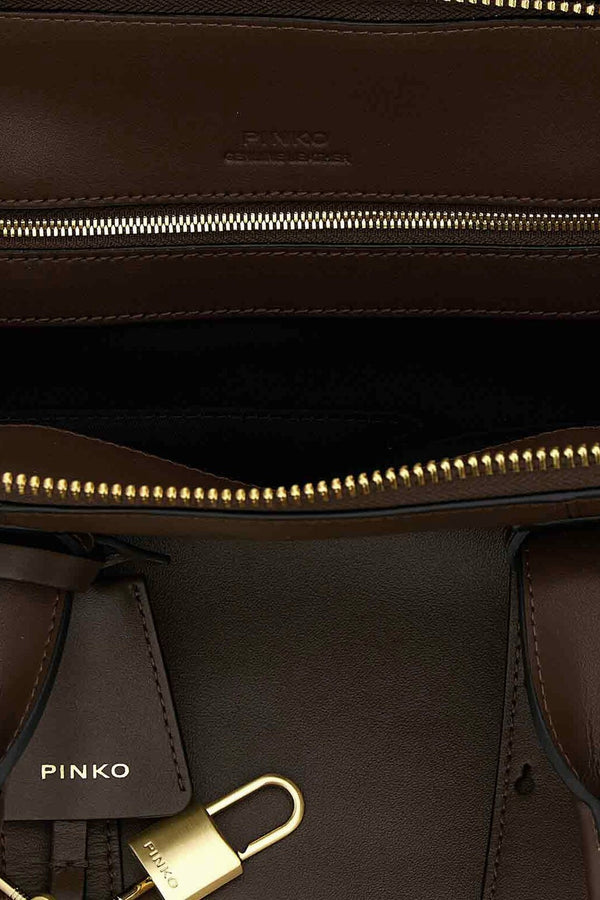 pinko Borsa A Mano Bowling Escape Bag In Pelle Maxi Marrone Donna, foto 5