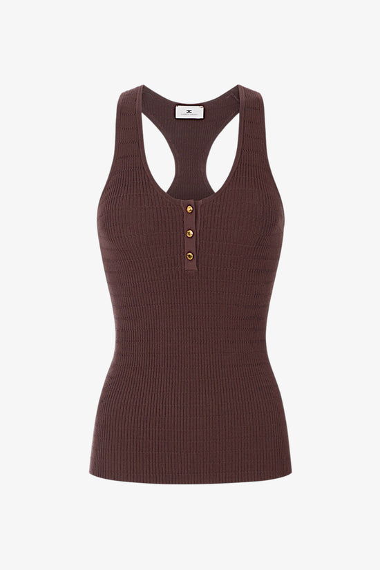  Canotta In Maglia A Micro Trecce Con Bottoni E Dettagli Oro-elisabetta franchi-Marrone-Donna-Tk75b61e2 644-5  