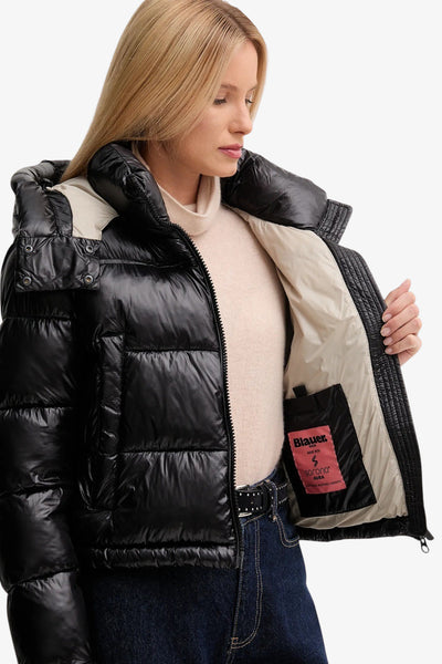 blauer Piumino Corto Full Zip Con Cappuccio Staccabile Gloria Nero Donna, foto 5