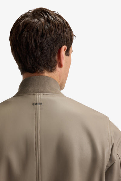 boss Giacca Bomber Full Zip In Pelle Lavorata Marrone Uomo, foto 5