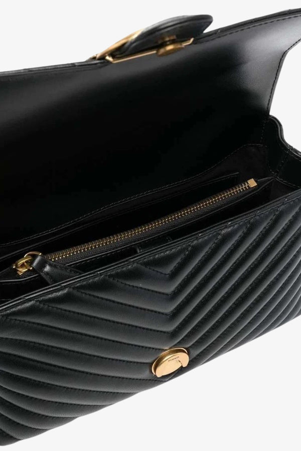 pinko Borsa A Tracolla Media Love Bag Puff In Pelle Nappa Chevron Nero Donna, foto 5
