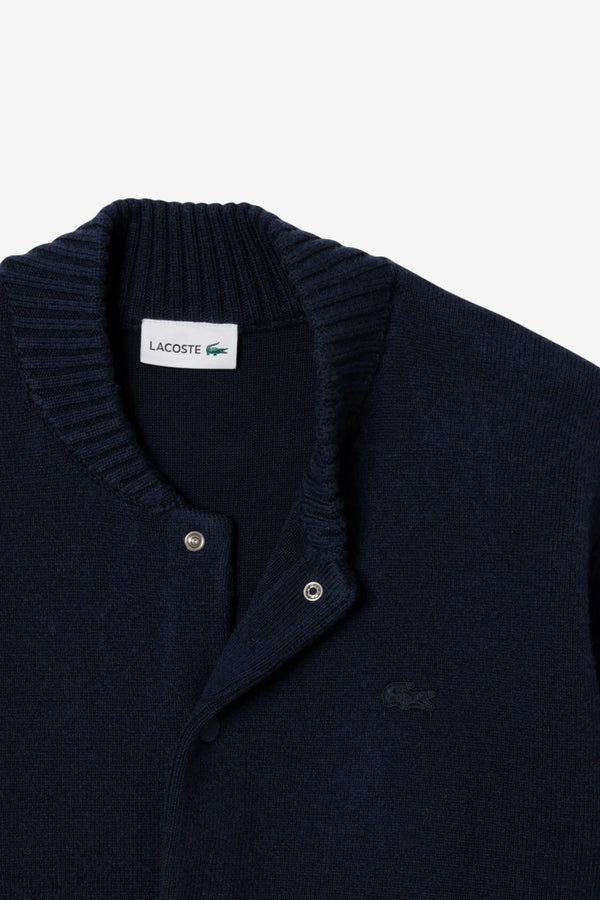 lacoste Cardigan Bomber In Lana Merinos Blu Uomo, foto 5