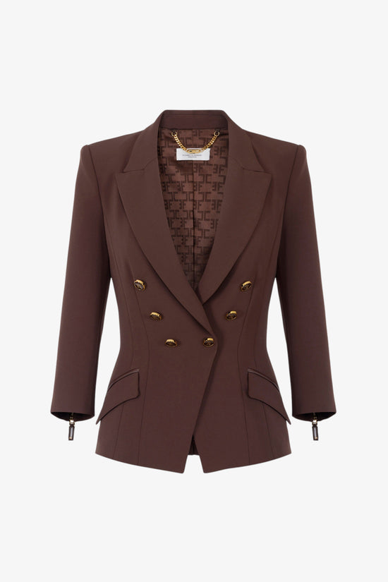  Giacca Blazer Doppiopetto In Doppio Crepe-elisabetta franchi-Marrone-Special_-Gi17456e2 ea3-5  