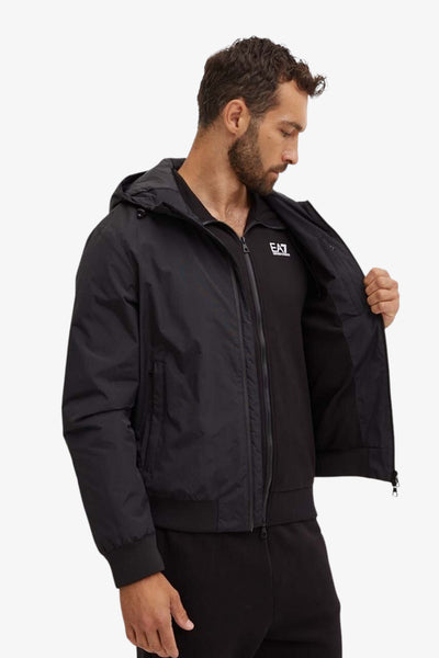 emporio armani ea7 Giacca Full Zip Con Cappuccio Core Identity In Tessuto Tecnico Nero Uomo, foto 5