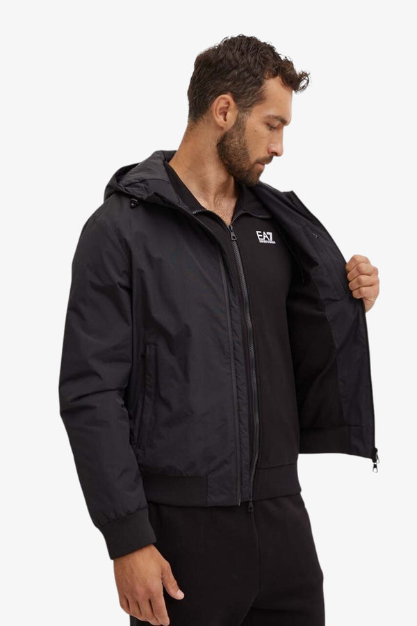 emporio armani ea7 Giacca Full Zip Con Cappuccio Core Identity In Tessuto Tecnico Nero Uomo, foto 5