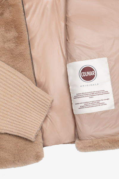 colmar Giacca Full Zip Con Cappuccio Ibrida Piumino E Maglia Con Pelliccia Sintetica Beige Donna, foto 5