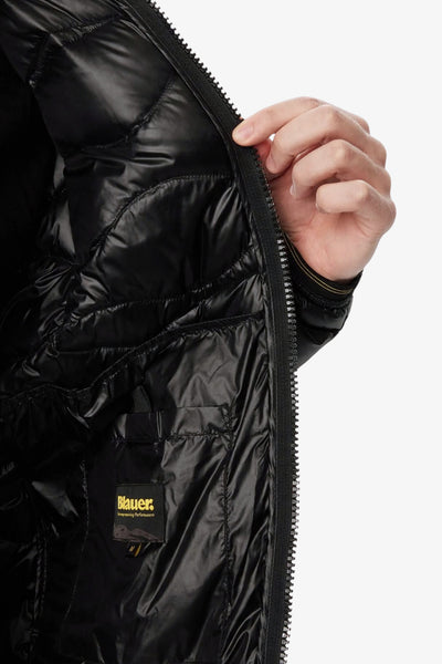 blauer Piumino Full Zip Con Cappuccio Ad Onde Wave Nero Uomo, foto 5