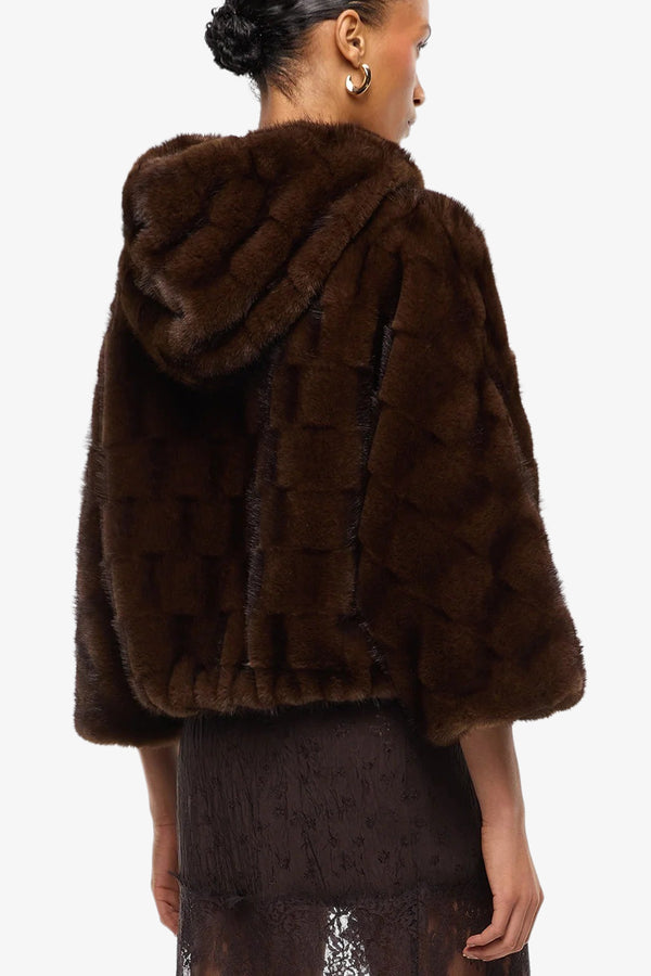 pinko Giacca Full Zip Con Cappuccio In Eco Pelliccia Cadetia Marrone Donna, foto 5