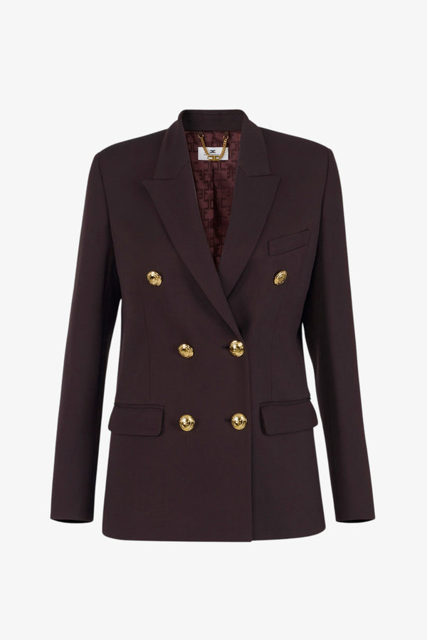 elisabetta franchi Giacca Blazer Doppiopetto In Gabardina Marrone Donna, foto 5