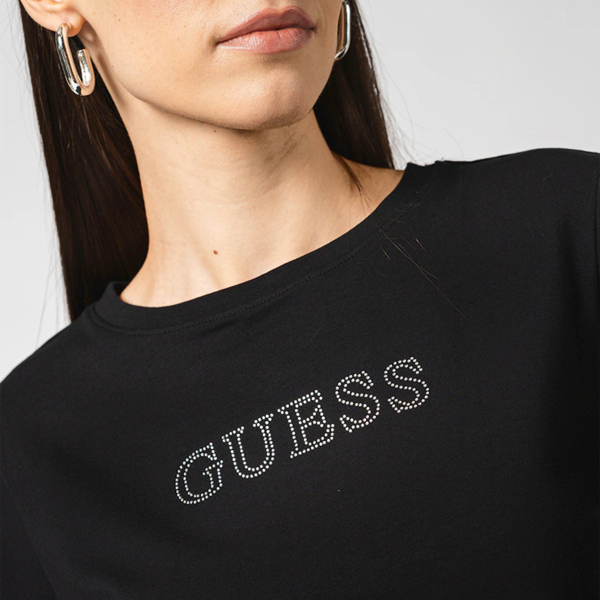 Guess T-shirt Maniche Corte Logo Strass Kiara Nero V3BI11J1314