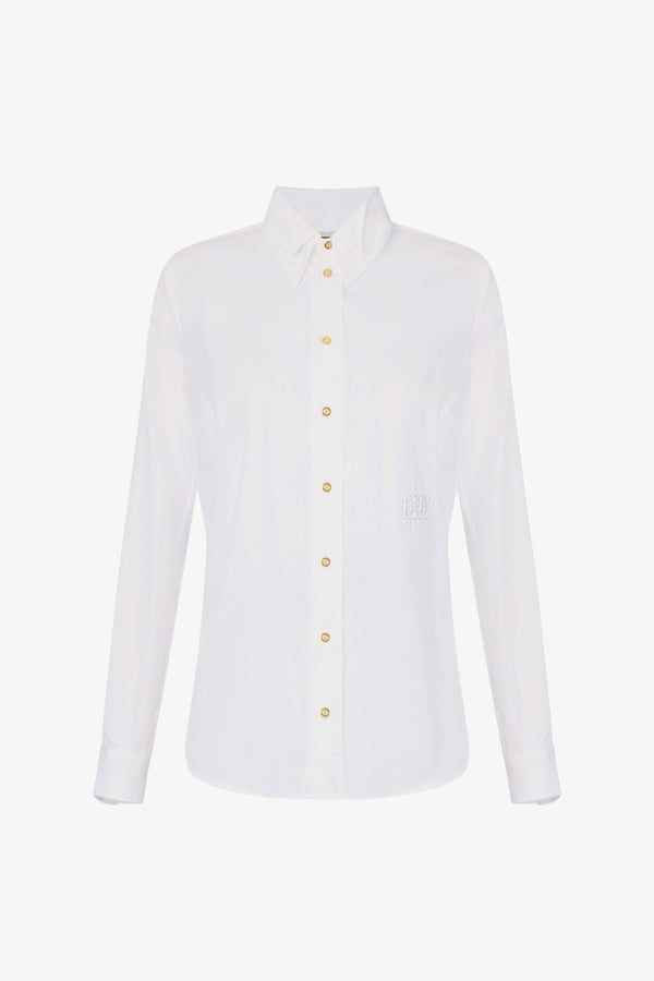 elisabetta franchi Camicia Maniche Lunghe Con Doppio Colletto E Ricamo Bianco Donna, foto 5