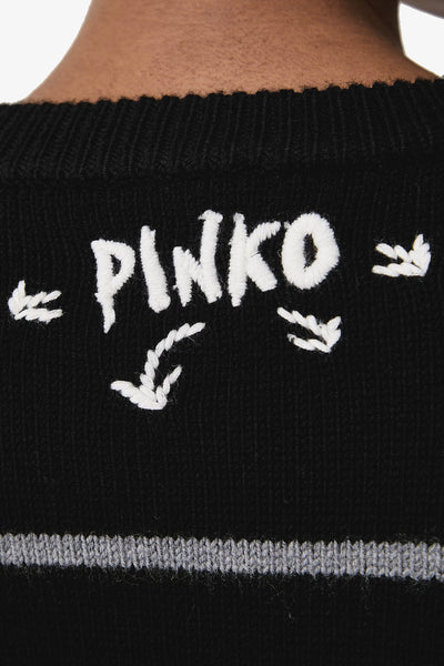 pinko Maglione Girocollo In Lana Merino Quiet Is The New Punk Nero Donna, foto 5