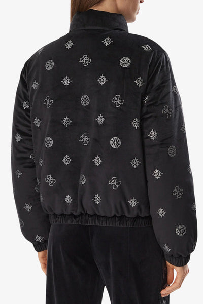 guess Giacca Bomber Full Zip In Velluto Con Loghi 4G Strass Amalia Nero Donna, foto 5