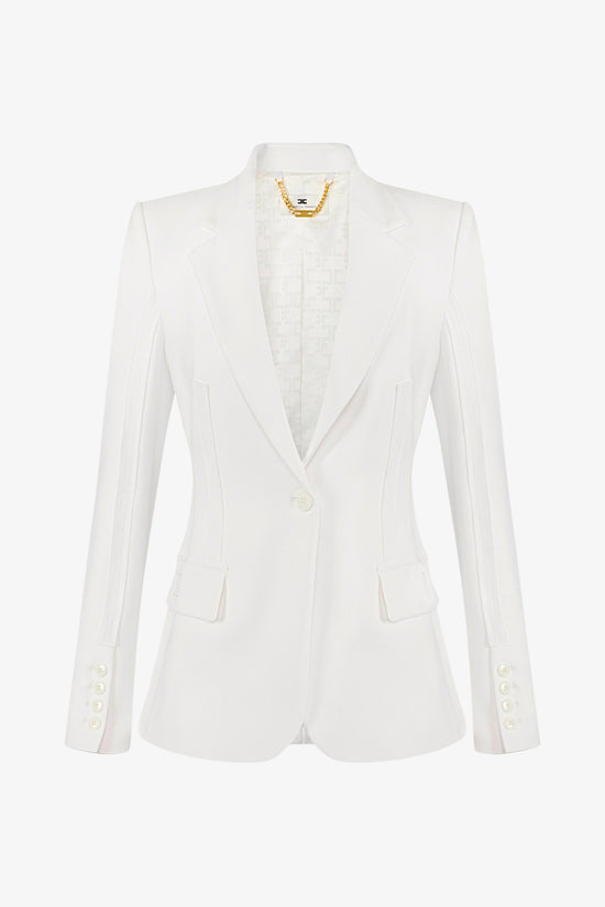  Giacca Blazer Monopetto In Doppio Crepe Stretch Con Motivi A Taglio Vivo-elisabetta franchi-Bianco-Special_-Gi21661e2 360-5  