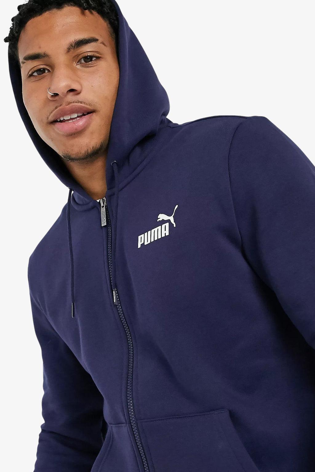 Puma Felpa Full Zip Con Cappuccio Logo Essentials Blu Uomo