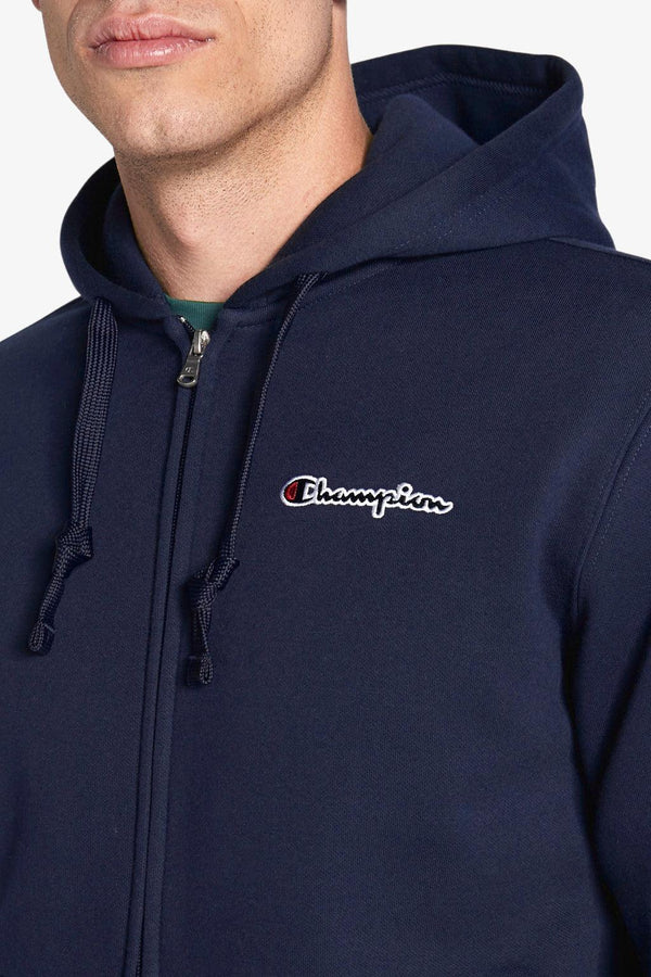 champion Felpa Full Zip Con Cappuccio Logo Piccolo Ricamato Blu Uomo, foto 3