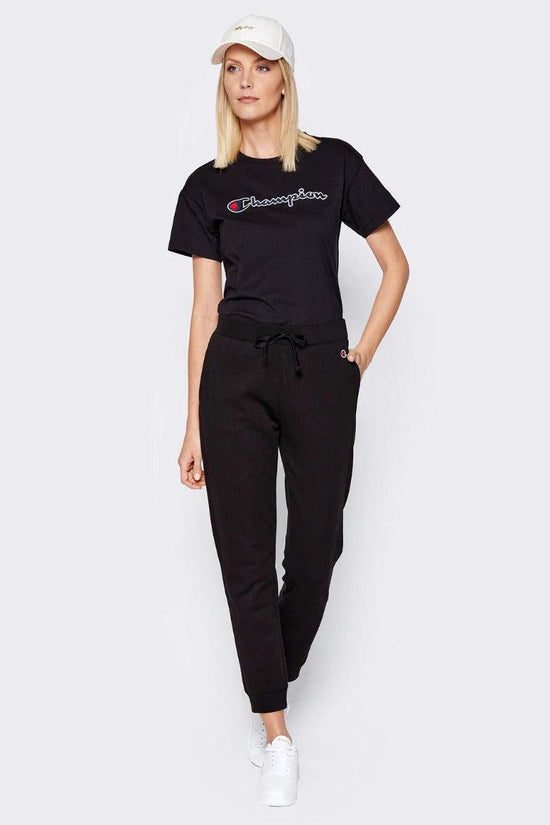 Champion Pantaloni in Spugna di Cotone Nero da Donna