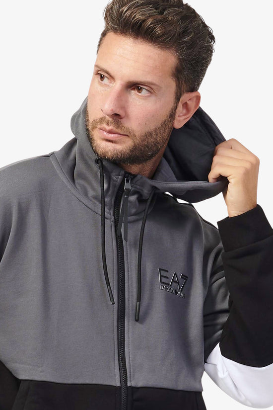 Emporio Armani Ea7 Tuta Full Zip Con Cappuccio Athletic Colour Block Grigio/nero  Uomo