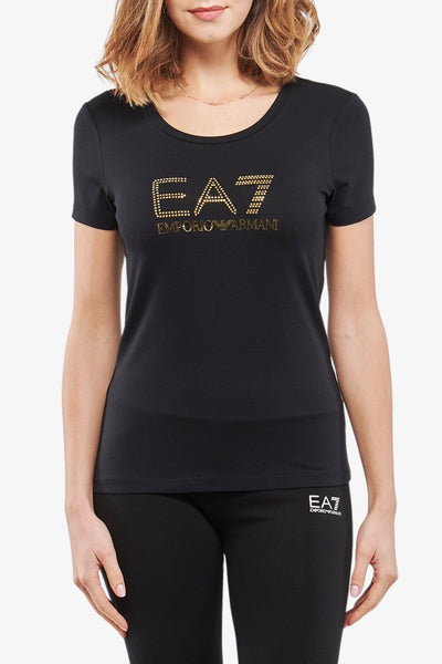 emporio armani ea7 T-Shirt Maniche Corte Big Logo Series Con Borchiette Nero Donna