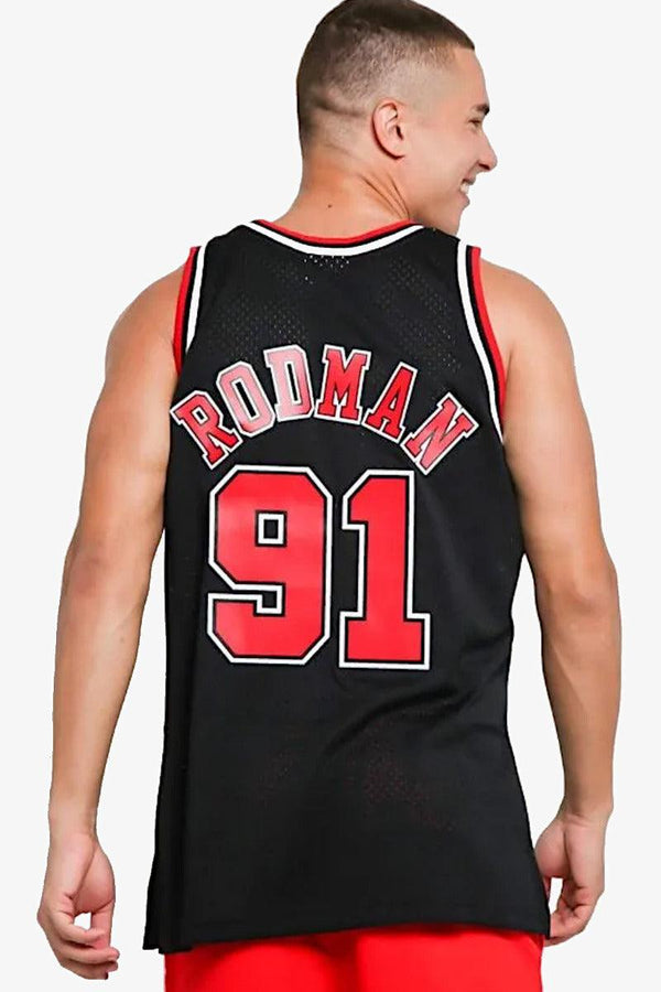 mitchell&ness Canotta Swingman NBA Chicago Bulls Dennis Rodman Nero Uomo, foto 2