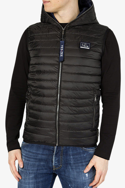 yes zee Gilet Full Zip Con Cappuccio Nero Uomo