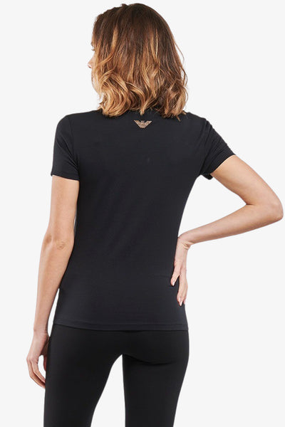 emporio armani ea7 T-Shirt Maniche Corte Big Logo Series Con Borchiette Nero Donna, foto 4
