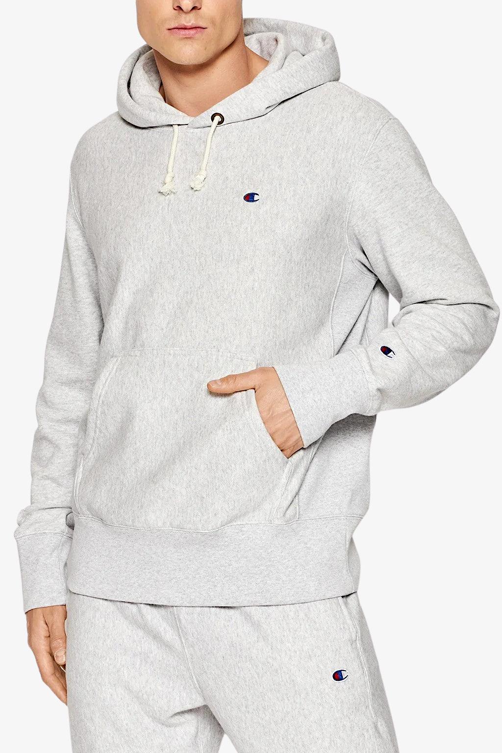 Champion Felpa Con Cappuccio C Logo Reverse Weave Grigio Melange Chiaro Uomo MOUD