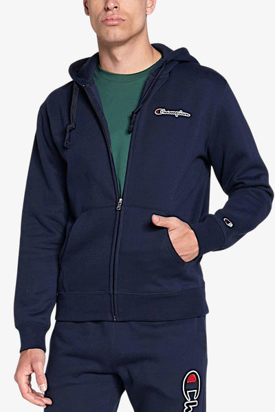 champion Felpa Full Zip Con Cappuccio Logo Piccolo Ricamato Blu Uomo, foto 1
