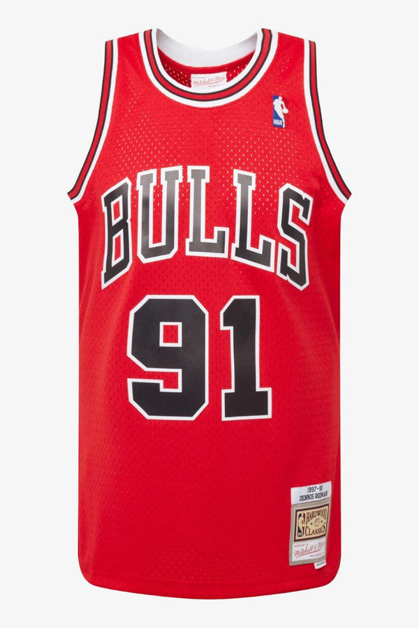 mitchell&ness Canotta Swingman NBA Chicago Bulls 1997-98 Dennis Rodman Rosso Uomo, foto 3